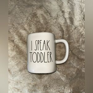 Rae Dunn White Mug with 'I Speak Toddler' Text